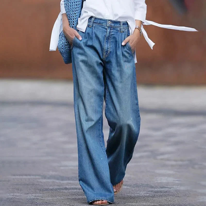 Damen Weite Jeans in Blau für Lässigen Look