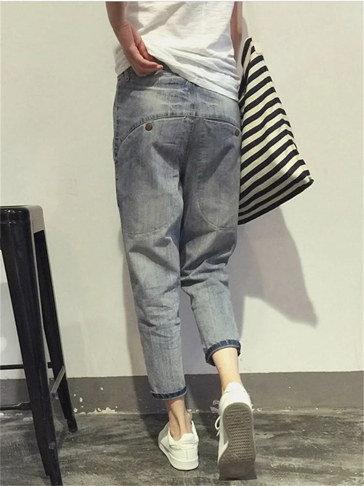 Damen Graue Verkürzte Jeans Mit Verwaschenem Look