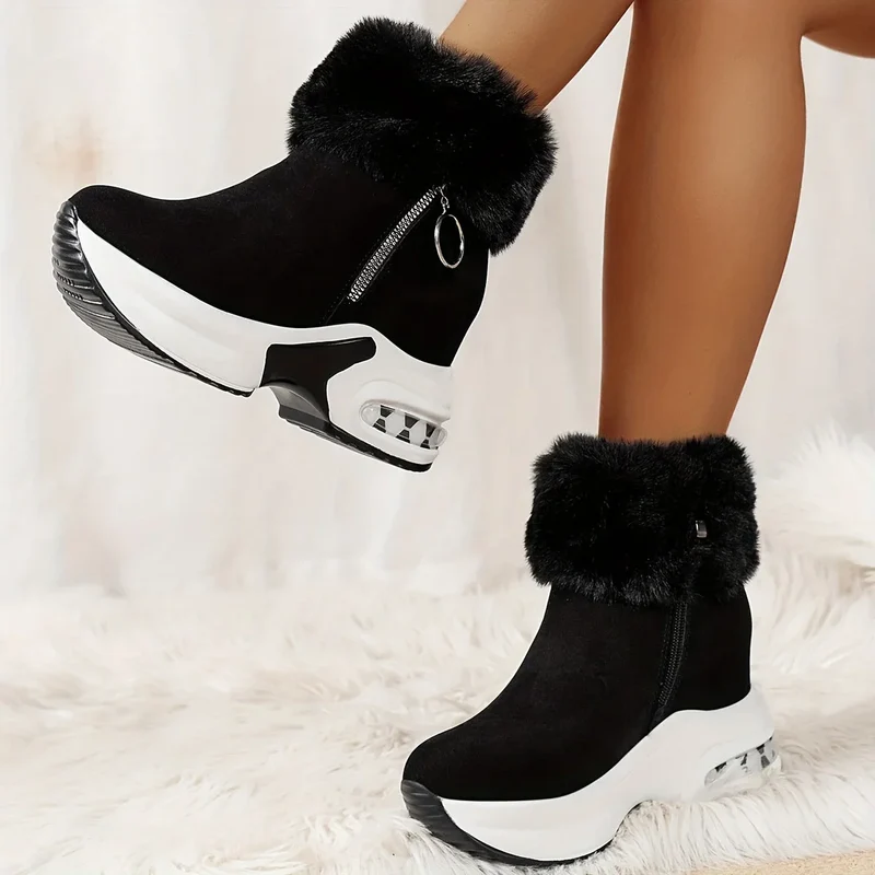 Damen Winter Sneakers mit seitlichem Reißverschluss und Plüschfutter