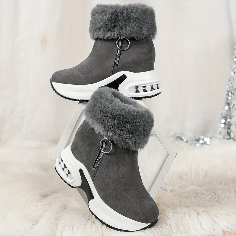 Damen Winter Sneakers mit seitlichem Reißverschluss und Plüschfutter