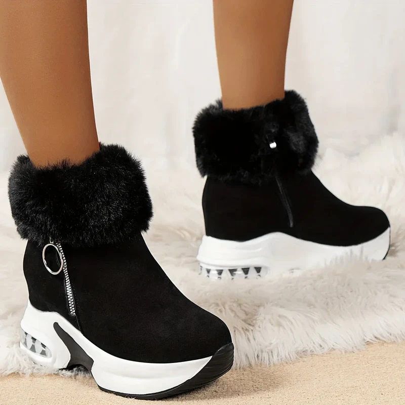 Damen Winter Sneakers mit seitlichem Reißverschluss und Plüschfutter