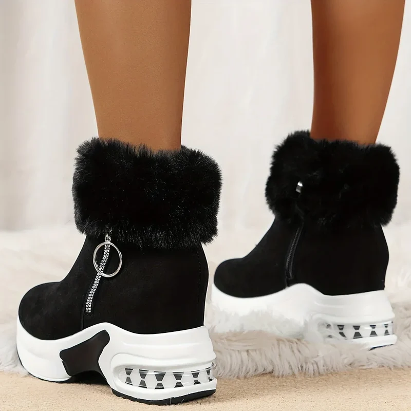 Damen Winter Sneakers mit seitlichem Reißverschluss und Plüschfutter
