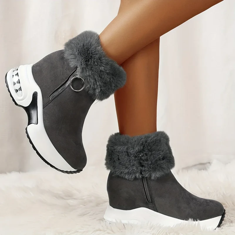 Damen Winter Sneakers mit seitlichem Reißverschluss und Plüschfutter