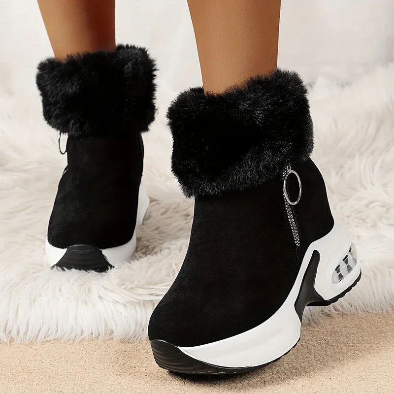 Damen Winter Sneakers mit seitlichem Reißverschluss und Plüschfutter