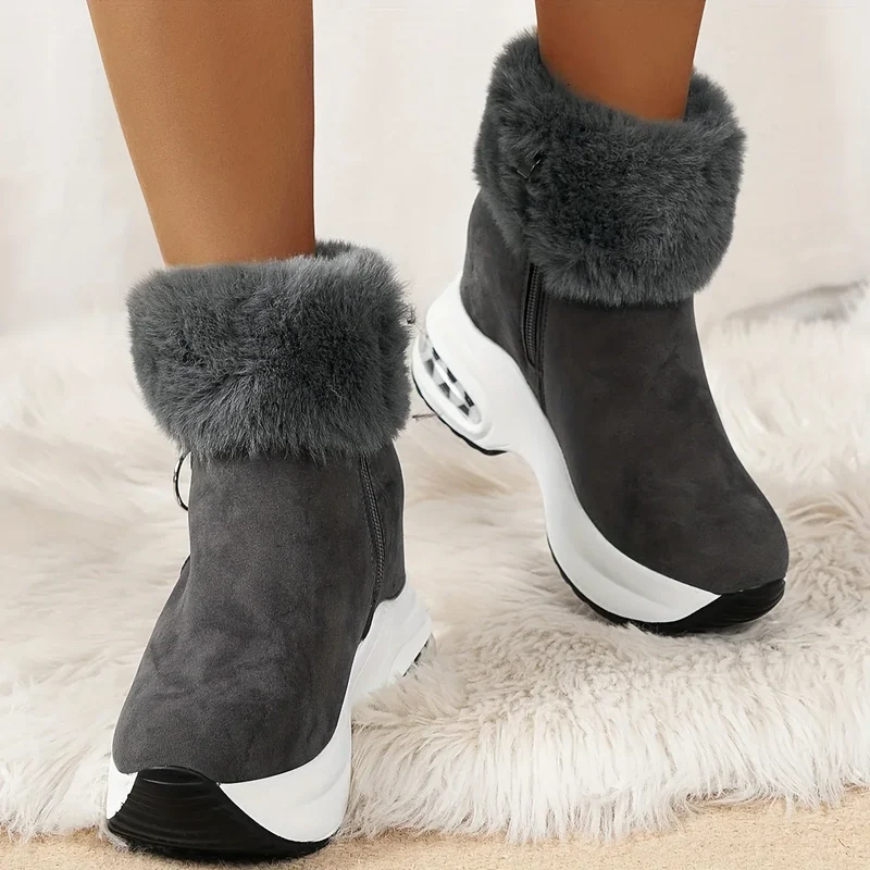 Damen Winter Sneakers mit seitlichem Reißverschluss und Plüschfutter