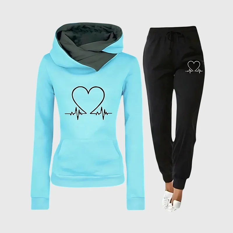 Damen Jogginganzug mit Herzmotiv und Kapuzenpullover