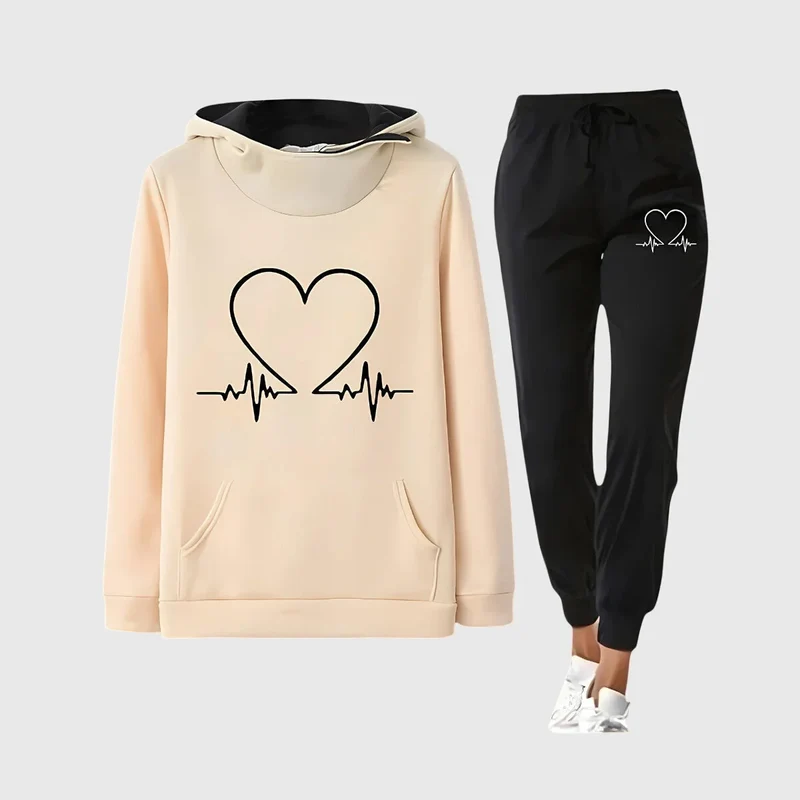 Damen Jogginganzug mit Herzmotiv und Kapuzenpullover