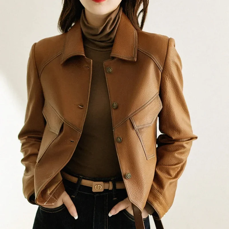 Damen Kurze Jacke mit Stehkragen und Knopfleiste