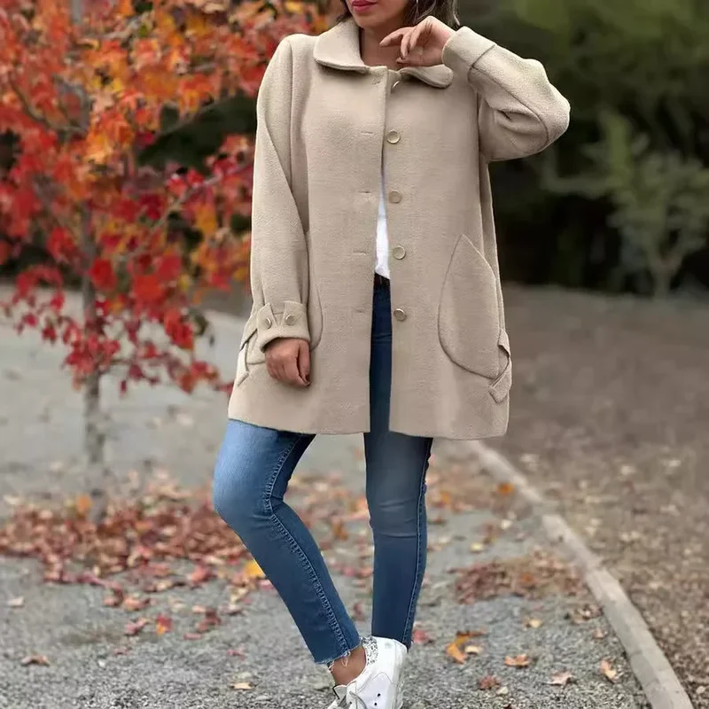 Damen Mantel mit Knopfleiste und Kragen