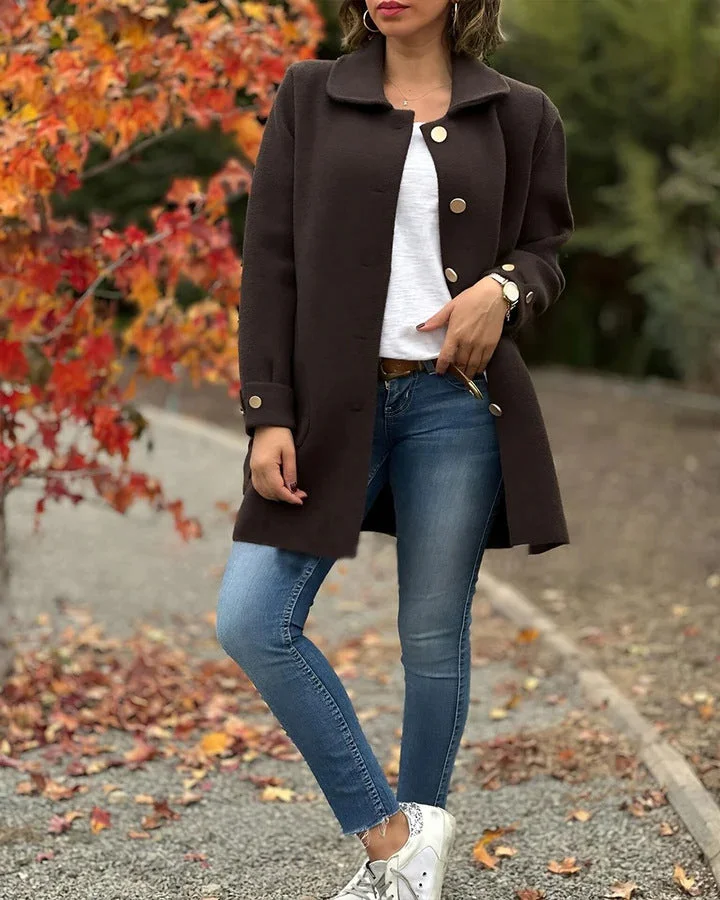Damen Mantel mit Knopfleiste und Kragen