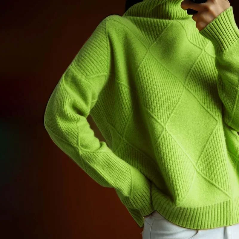 Damen Pullover mit Rollkragen und Strickmuster