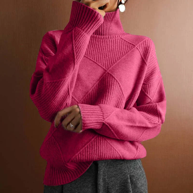 Damen Pullover mit Rollkragen und Strickmuster