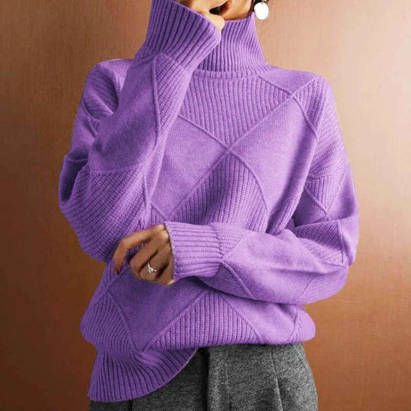 Damen Pullover mit Rollkragen und Strickmuster