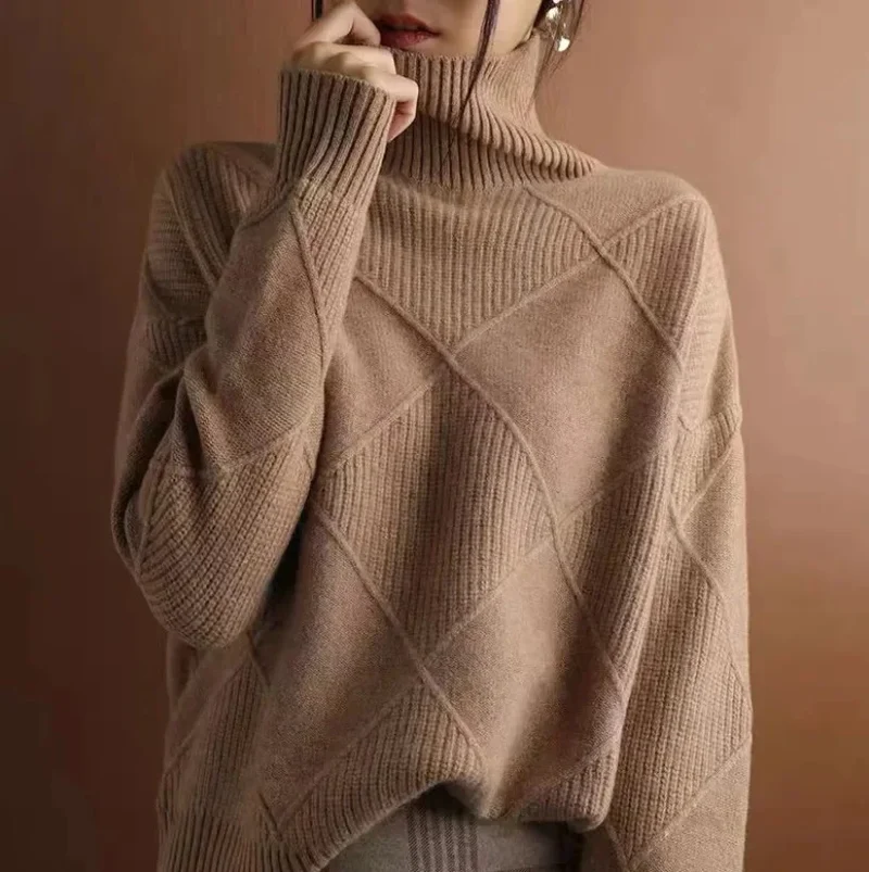 Damen Pullover mit Rollkragen und Strickmuster