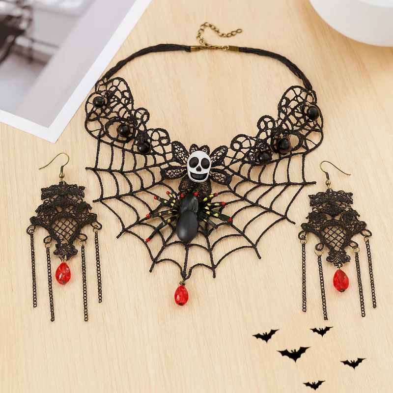 Gravira | Gothic-Spitzen-Schmuckset mit Spinnennetz (3-teilig)
