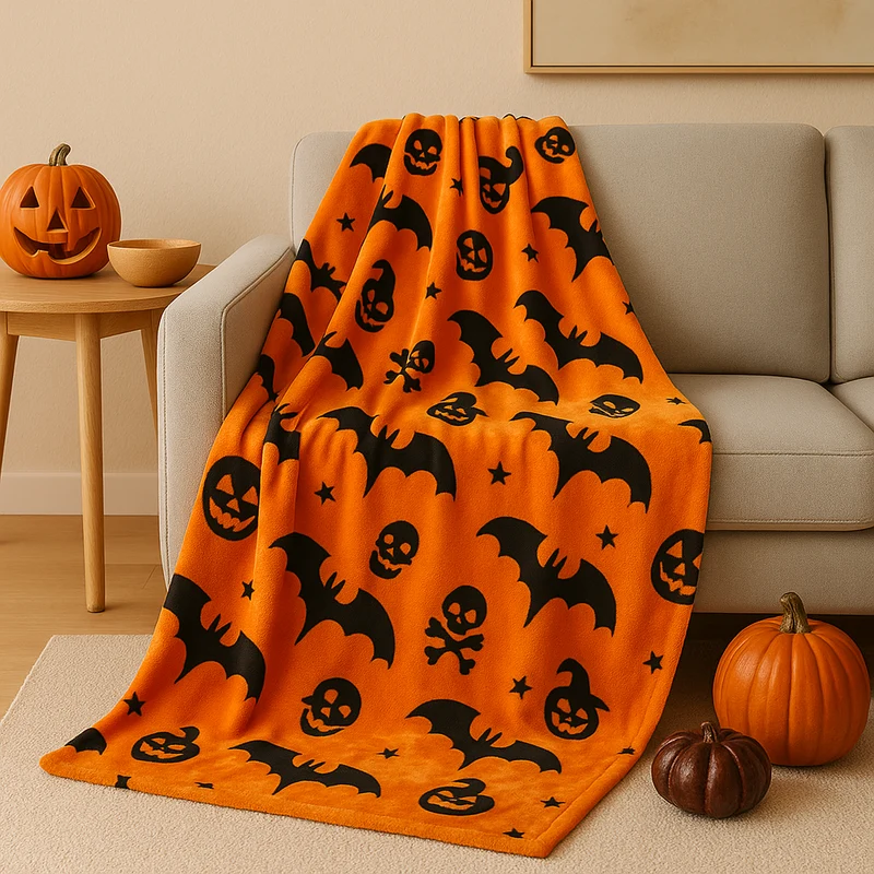 Veyra | Halloween-Flanelldecke mit Kürbis-Print