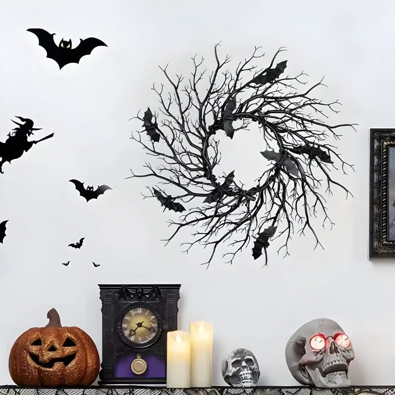 SpiderSpook LED Halloweenkranz – Vampir‑ & Spinnen‑Dekoration für Türen & Fenster