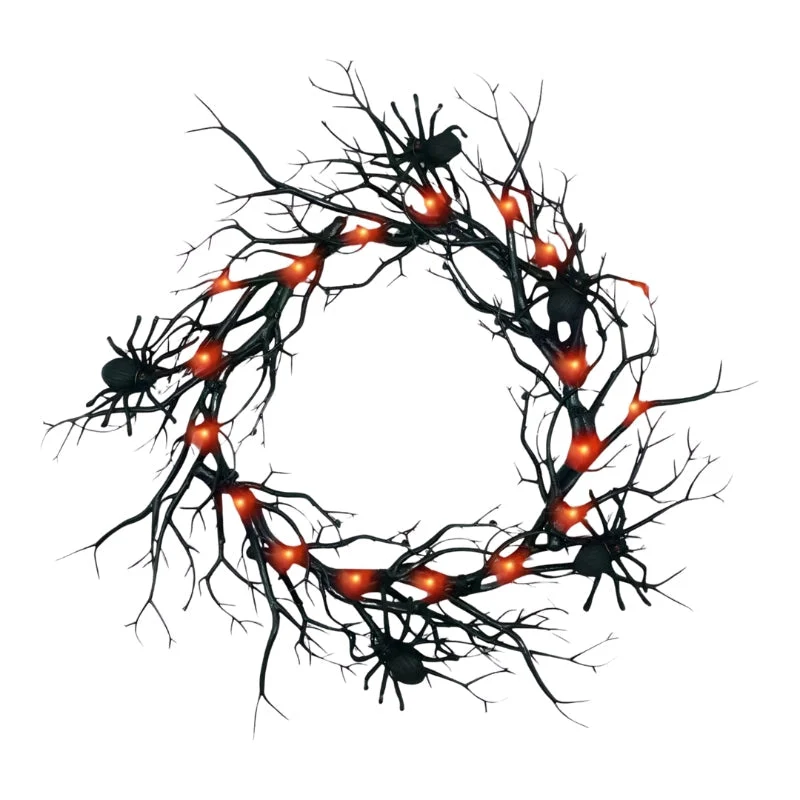 SpiderSpook LED Halloweenkranz – Vampir‑ & Spinnen‑Dekoration für Türen & Fenster