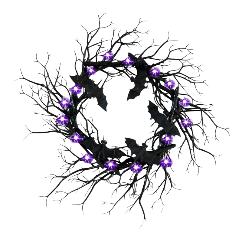 SpiderSpook LED Halloweenkranz – Vampir‑ & Spinnen‑Dekoration für Türen & Fenster