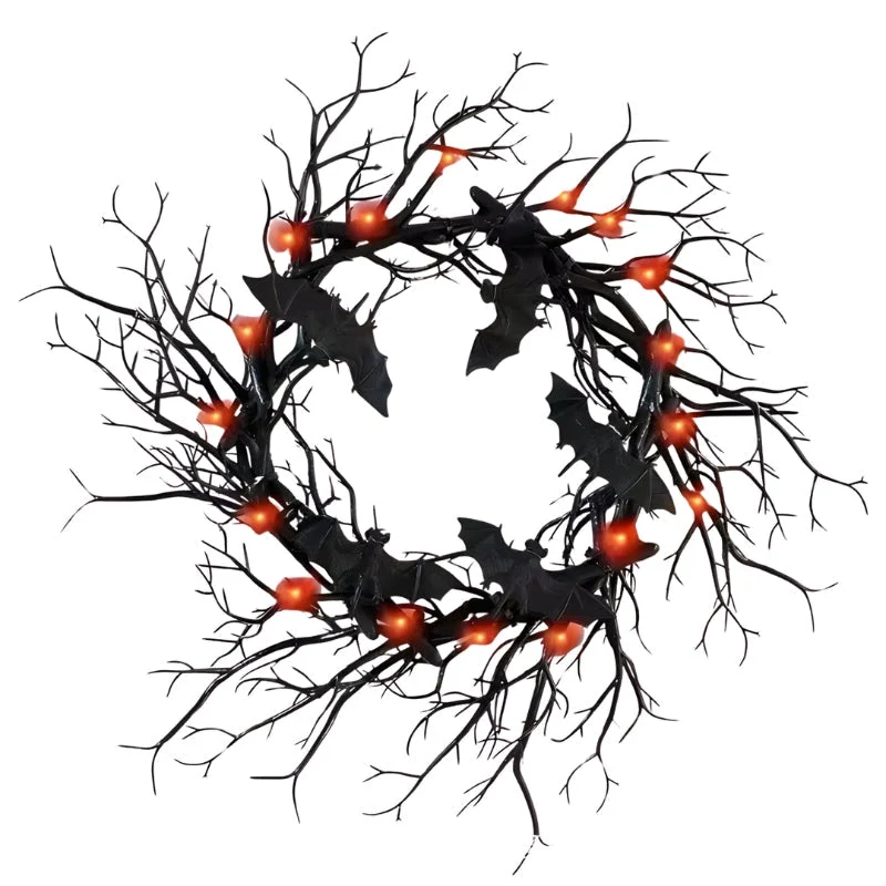 SpiderSpook LED Halloweenkranz – Vampir‑ & Spinnen‑Dekoration für Türen & Fenster
