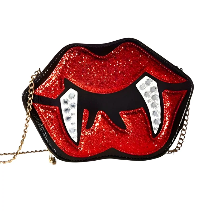 Alina Gothic Halloween Schultertasche – Lips & Zähne Design mit verstellbarem Träger