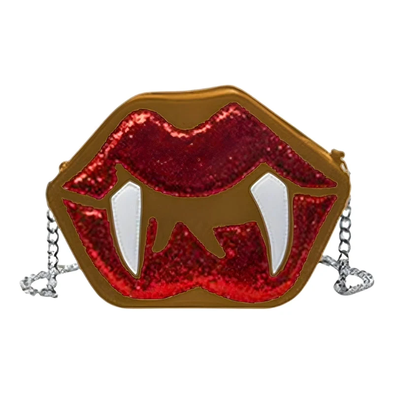 Alina Gothic Halloween Schultertasche – Lips & Zähne Design mit verstellbarem Träger