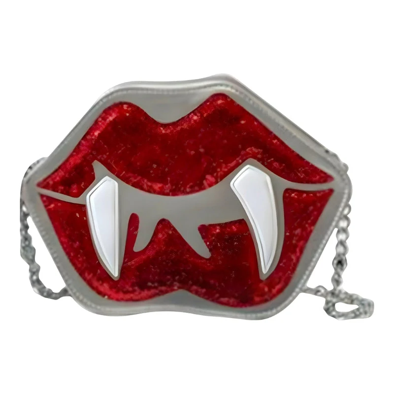 Alina Gothic Halloween Schultertasche – Lips & Zähne Design mit verstellbarem Träger