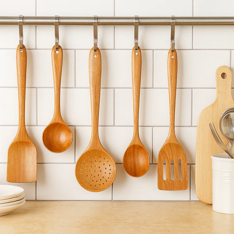 Tevara | 5-teiliges Küchenutensilien-Set aus Teakholz