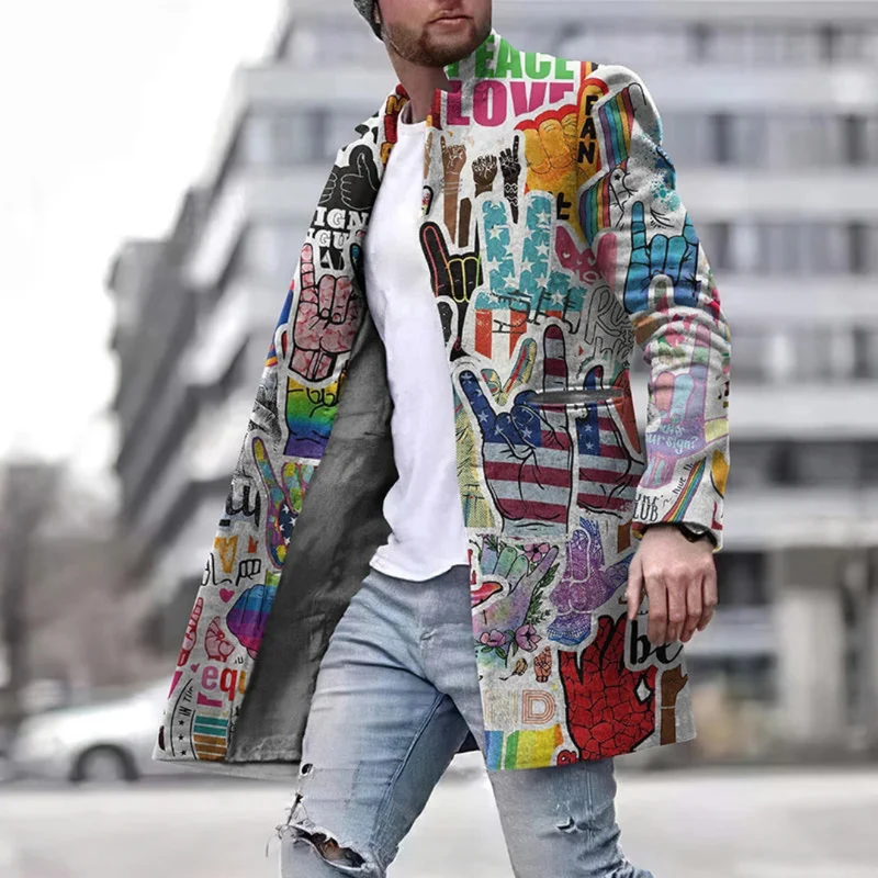 Franco | Herren Mode-Grafikmantel | Lang