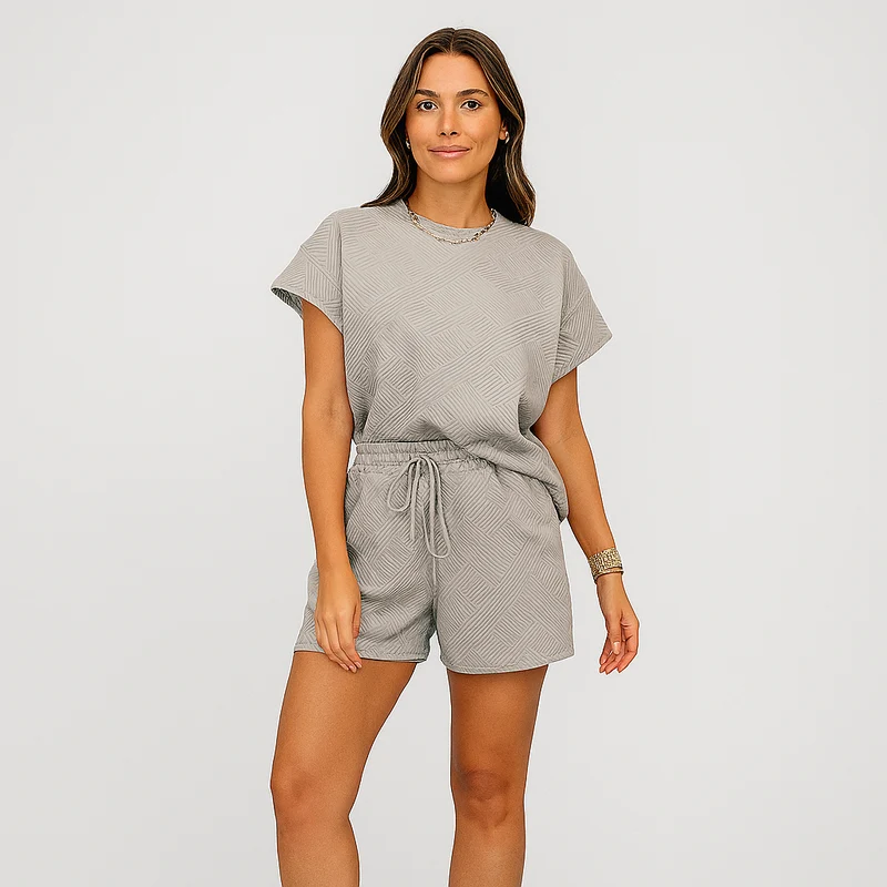 Elegantes 2-teiliges Set für Damen – Kurzarm-Crop-Top mit passenden Shorts