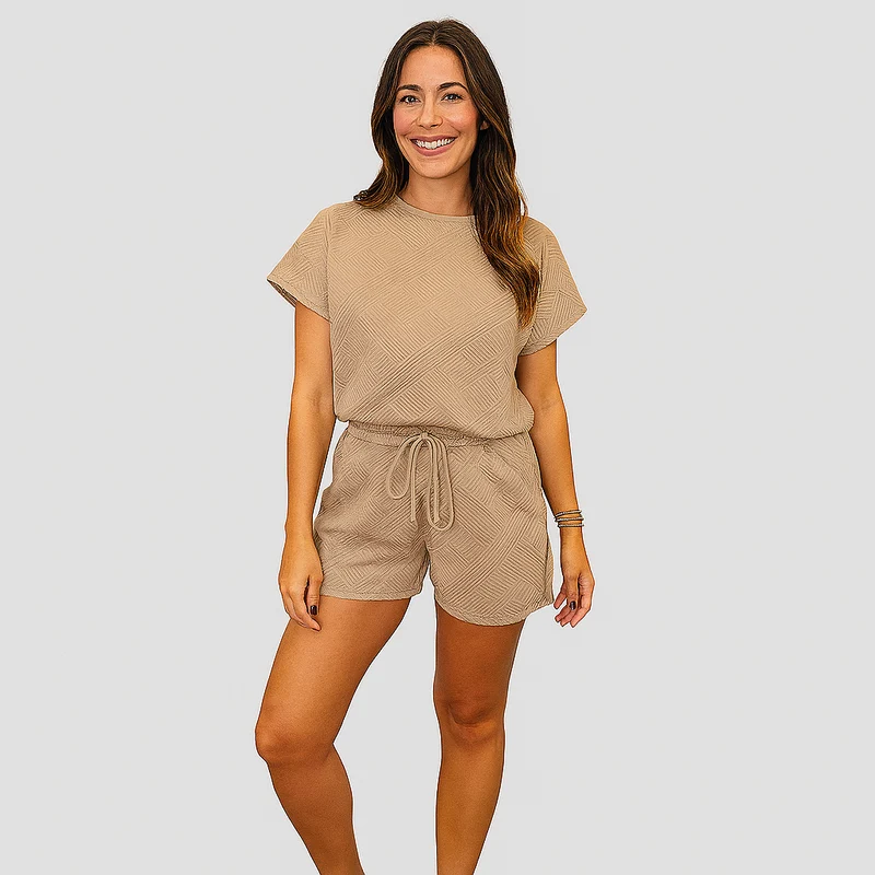 Elegantes 2-teiliges Set für Damen – Kurzarm-Crop-Top mit passenden Shorts