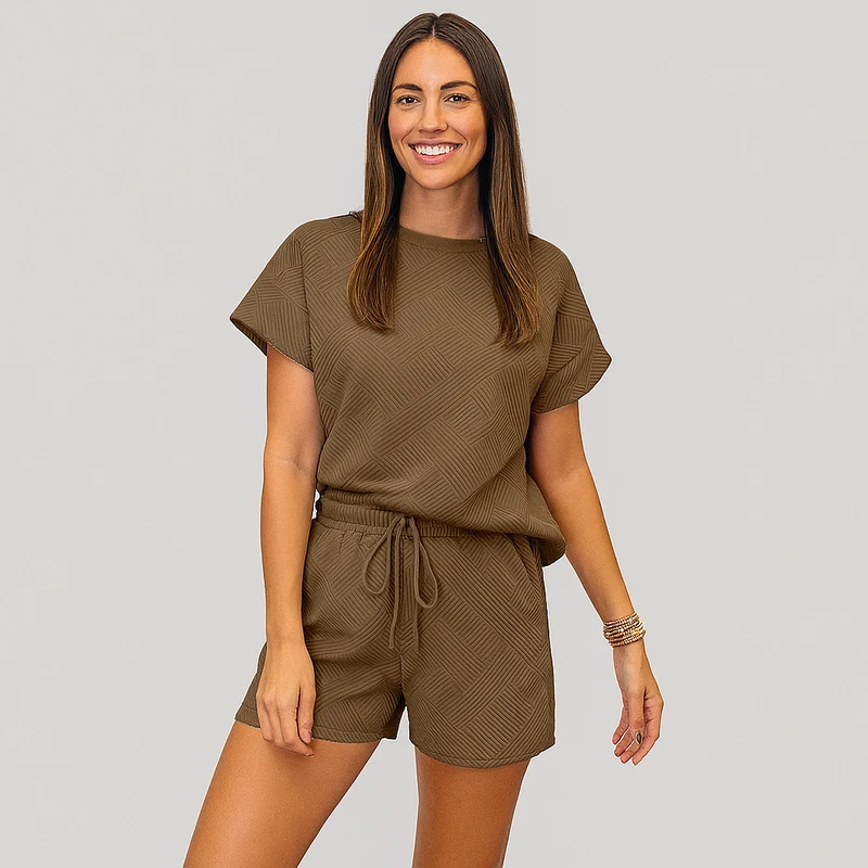 Elegantes 2-teiliges Set für Damen – Kurzarm-Crop-Top mit passenden Shorts