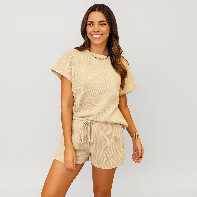 Elegantes 2-teiliges Set für Damen – Kurzarm-Crop-Top mit passenden Shorts