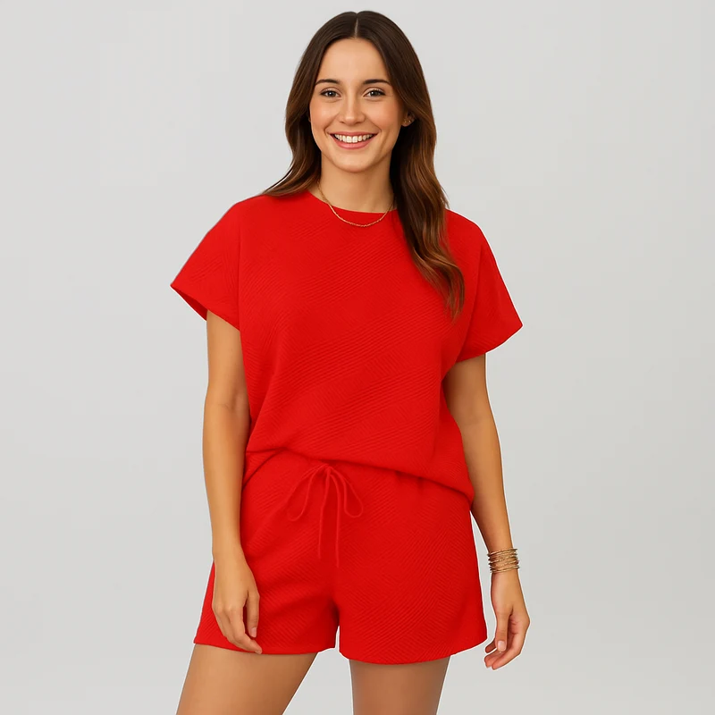 Elegantes 2-teiliges Set für Damen – Kurzarm-Crop-Top mit passenden Shorts