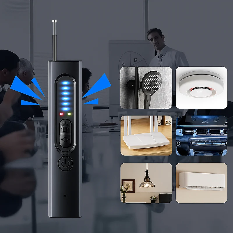 3-in-1-Spionagekamera-Detektor – Einstellbare Empfindlichkeit, LED-Licht & Vibrationsalarm