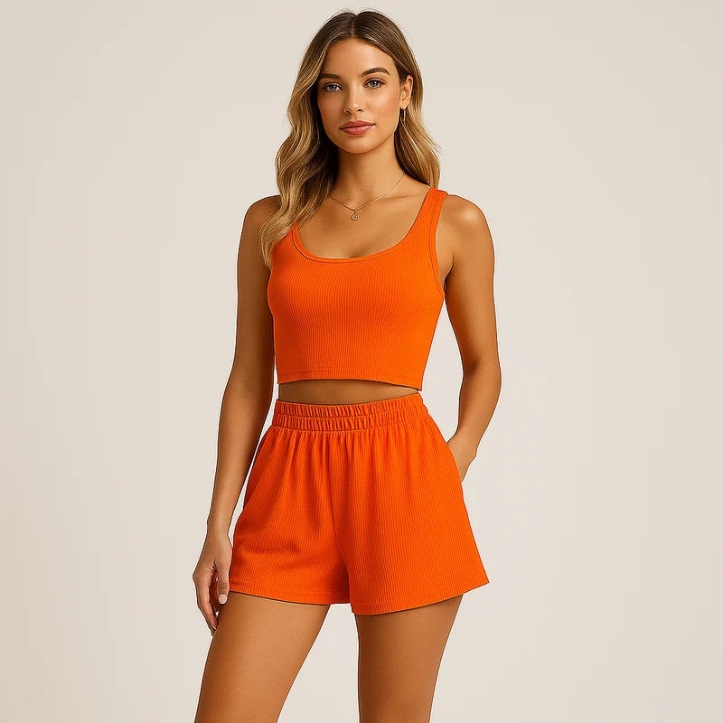 Geripptes Camisole- und Shorts-Set für Damen – Lässiges 2-teiliges Lounge-Outfit