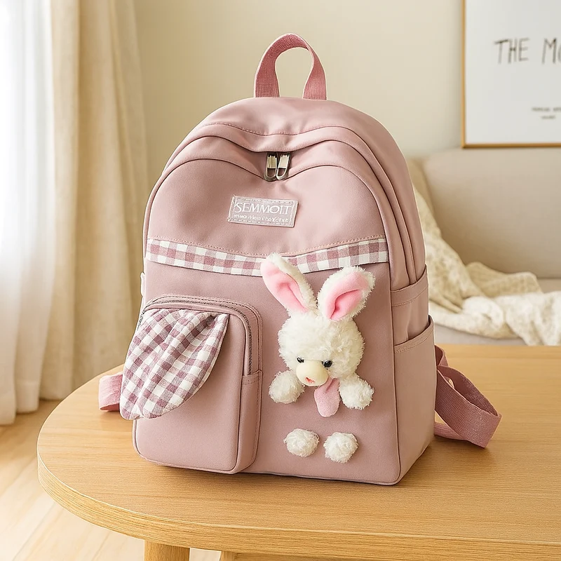 Niedlicher Cartoon-Mini-Rucksack für Mädchen – Faltbare, leichte Reisetasche mit rosa Häschen- und blauem Panda-Design