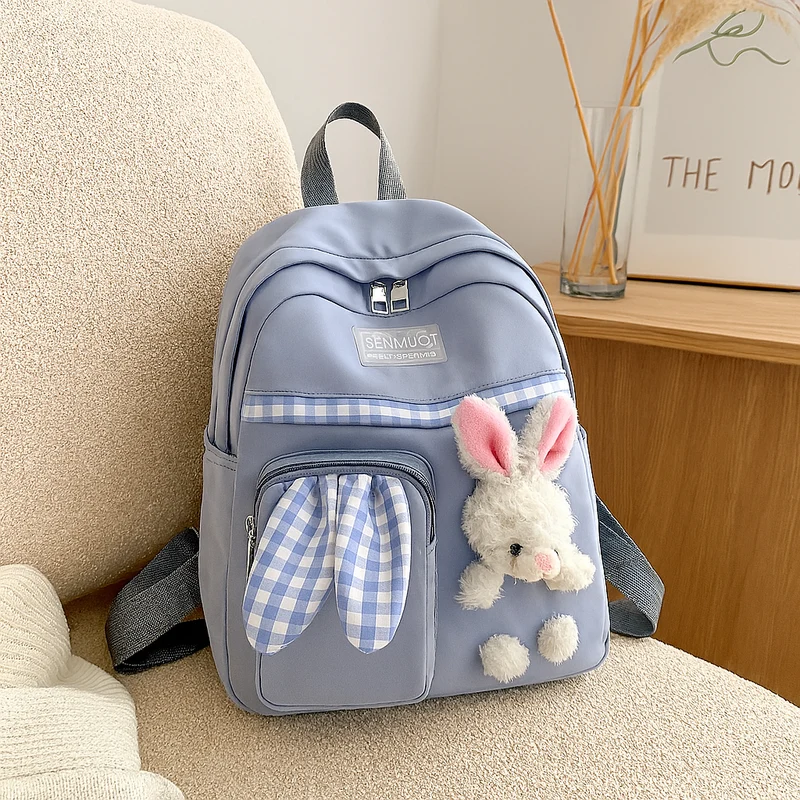 Niedlicher Cartoon-Mini-Rucksack für Mädchen – Faltbare, leichte Reisetasche mit rosa Häschen- und blauem Panda-Design