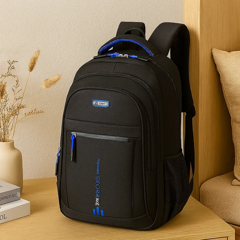 Laptop-Rucksack mit großem Fassungsvermögen – Stilvolle schwarze Reise- und Businesstasche aus Nylon mit verstellbaren Riemen