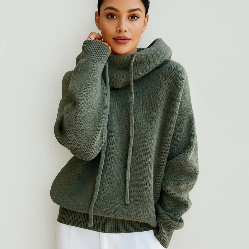 Strick-Hoodie mit Relaxed Fit – Weiter Rollkragen – Lässige Eleganz für jeden Tag