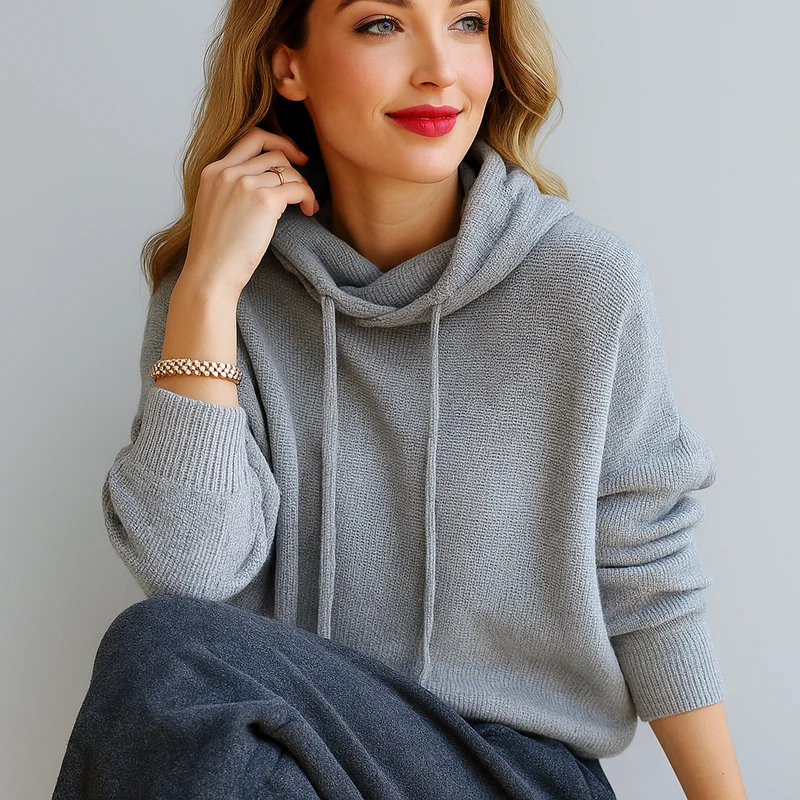 Strick-Hoodie mit Relaxed Fit – Weiter Rollkragen – Lässige Eleganz für jeden Tag