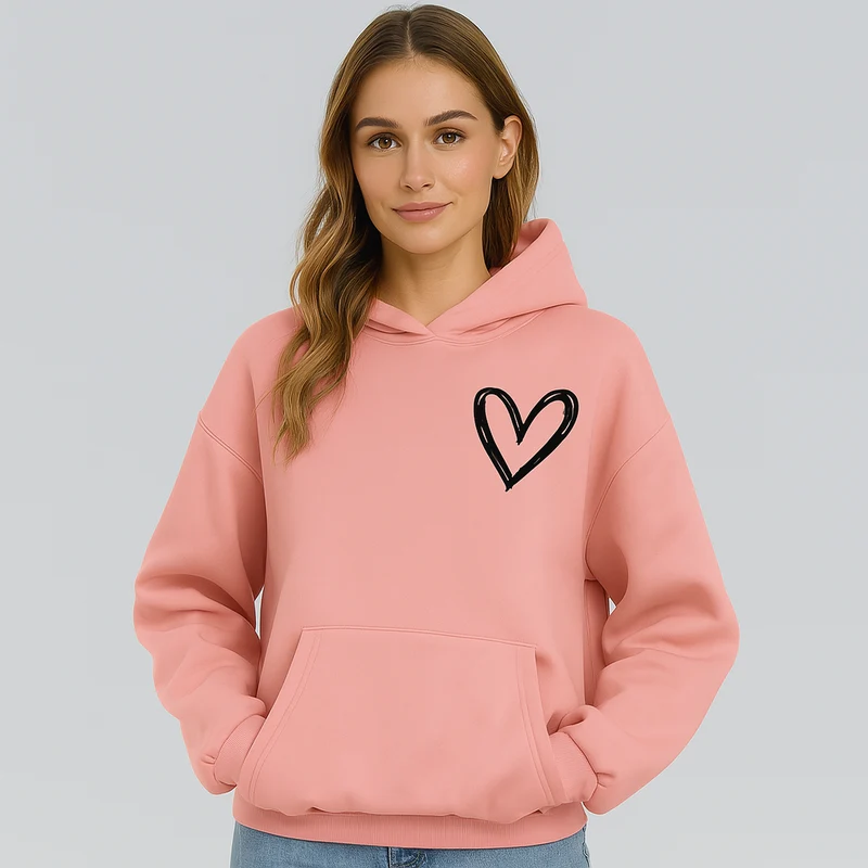Hoodie mit Herz-Print – Weiche Baumwollmischung – Stylisch & Bequem