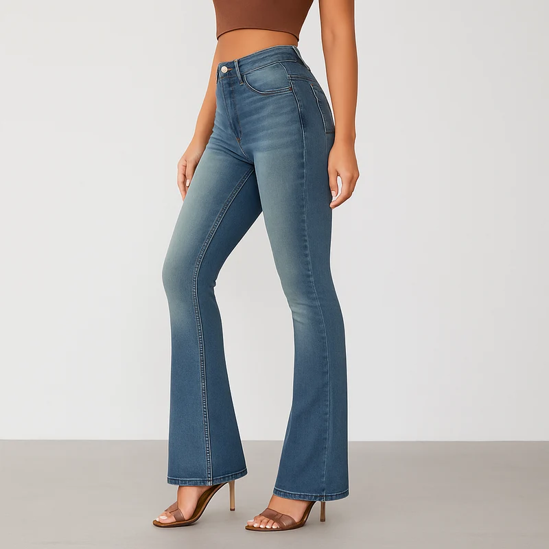 Fenn – Damen Schlagjeans mit hohem Bund – Figurbetonter Stretch-Denim