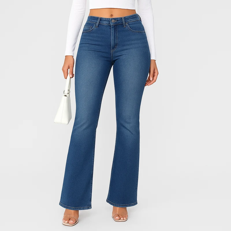 Louisa – Damen Schlagjeans mit hohem Bund – Preppy Stil im Vintage-Look