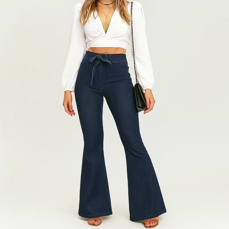 Isa – High Waist Flare Jeans für Damen – Marineblauer Stretch-Denim