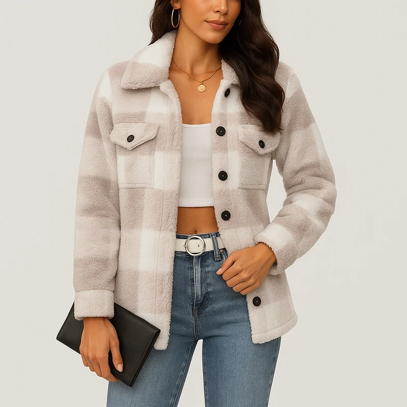 Pauline | Damen Plüsch Fleece Winterjacke