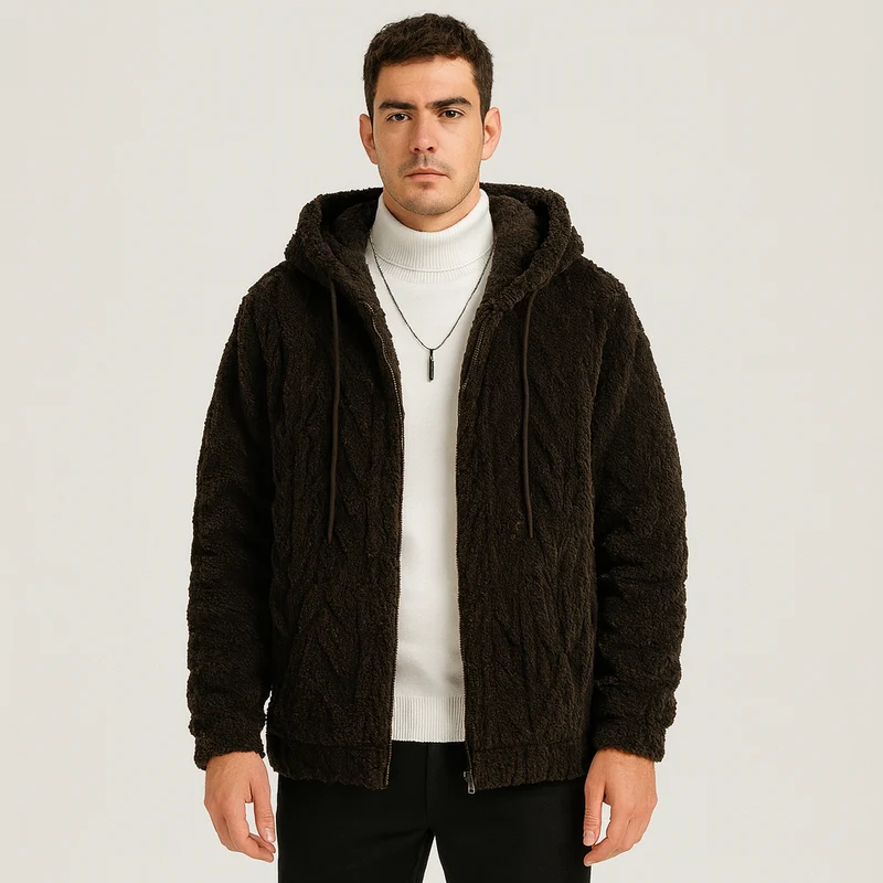 Calum | Einfarbige Fleecejacke mit Kapuze für Herren