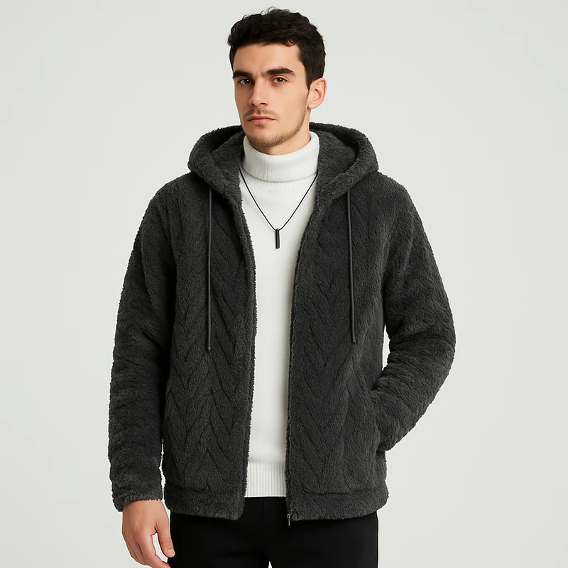 Calum | Einfarbige Fleecejacke mit Kapuze für Herren