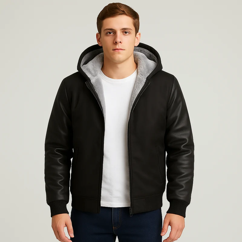 Jorn | Herren Winter Fleecejacke mit Kapuze und Farbkontrast