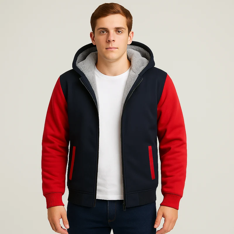 Jorn | Herren Winter Fleecejacke mit Kapuze und Farbkontrast